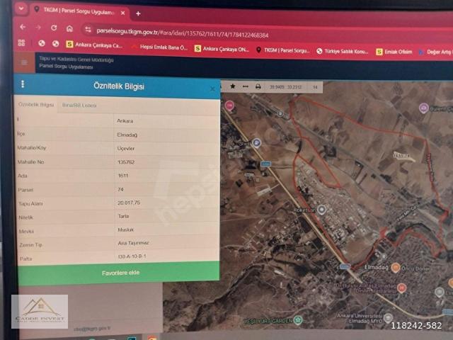 ELMADAĞ ÜÇEVLER BÖLGESİ TEK TAPU SATILIK TARLA