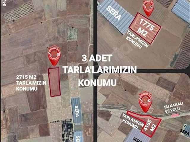 ELMALI BOZHÜYÜK'DE KÖY YERLEŞKESİNE YAKIN 3 ADET 1775 m, 2715 m, 4165 m SATILIK TARLA'LAR