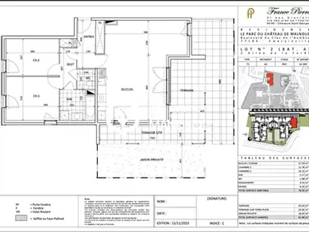 Emerainville 77184 Achat / Vente appartement 3 pièces t3 terrasse