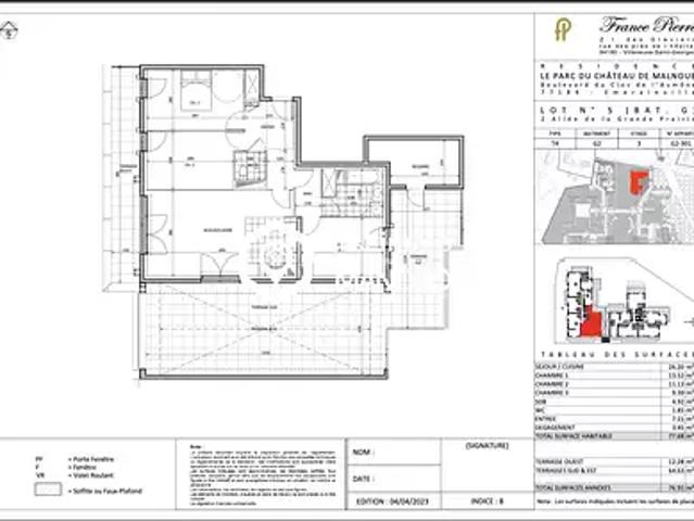 Emerainville 77184 Achat / Vente appartement 4 pièces t4 terrasse