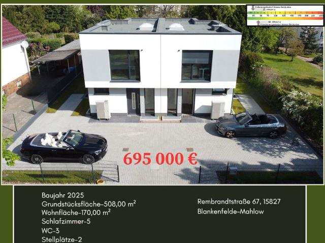 Energieeffizient A+: Doppelhaushälfte 170 m², 7 Zi, 3 Bäder, Einliegerwohnung, ohne Makler