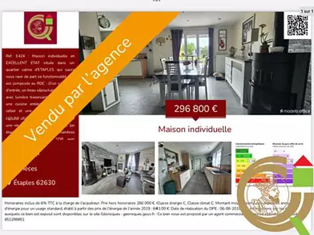 Etaples 62630 Achat / Vente maison 3 pièces t3 terrasse parking
