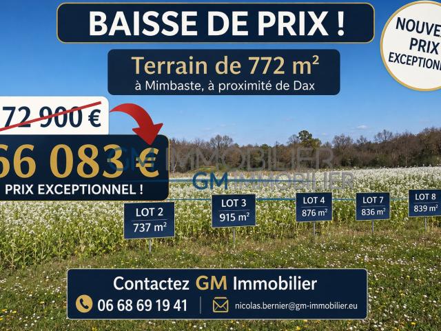 EXCEPTIONNEL TERRAINS À BÂTIR À MIMBASTE, AUX PORTES DE DAX