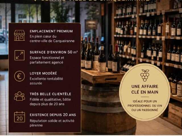 EXCLUSIVITE A VENDRE FONDS DE COMMERCE CAVE A VIN 51 M2 IDEALEMENT SITUE DANS LE CENTRE VILLE DE CARQUEIRANNE IDEAL POUR UN PROFESSIONNEL DU VIN