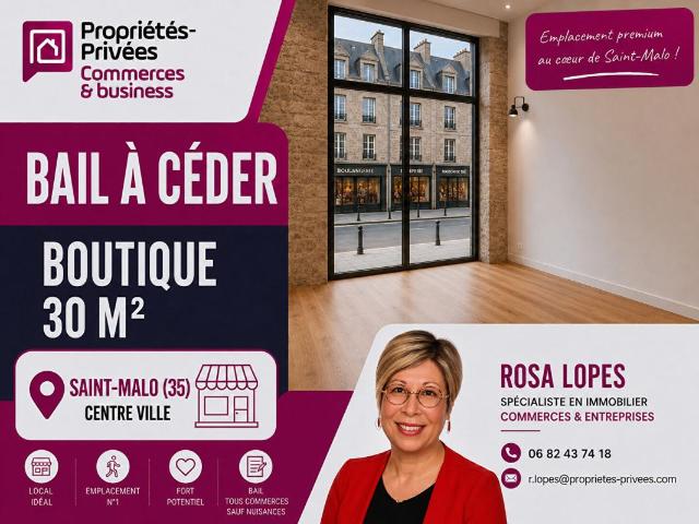 EXCLUSIVITE SAINT MALO LOCAL COMMERCAIL 30 M², GRANDE VITRINE