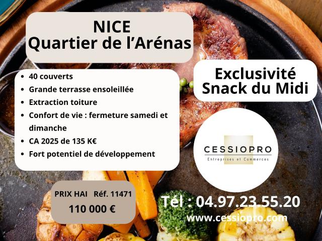 Exclusivité Snack du Midi avec Grande Terrasse Ensoleillée Quartier de l'Arénas à Nice