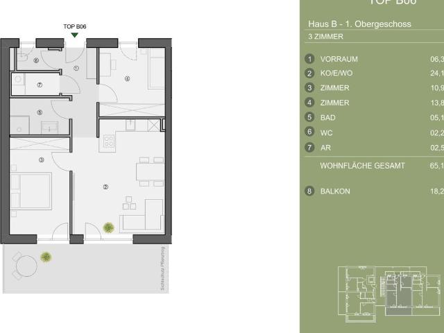 Exklusives Neubauprojekt im Grünen Süden von Graz. Top b06 3 Zimmer Wohnung mit Großzügigem Balkon