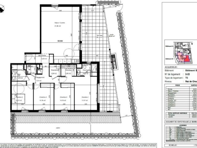 Ferney Voltaire A vendre Appartement T5 en rez de jardin de 122.12 m² avec terrasse de 46.53 m² et Jardin de 80.43 m²