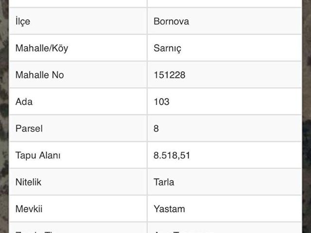 Fidem'den Bornova Sarnıç'ta 8518 m2 SATILIK tarla
