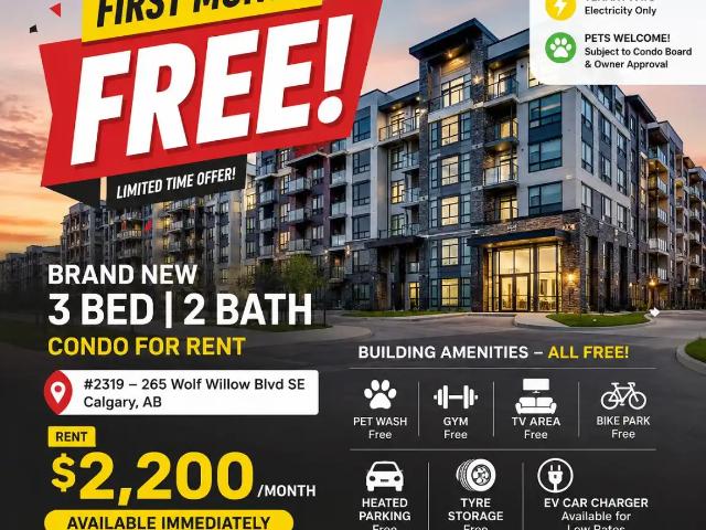 FIRST MONTH FREE! Brand New 3 Bed, 2 Bath Condo in Wolf Willow