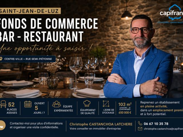 Fonds de commerce Bar – Restaurant à vendre | Saint Jean de Luz – Centre ville