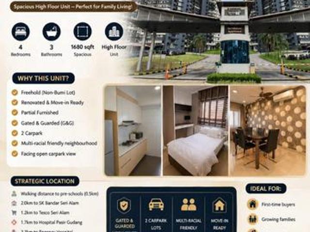 FOR SALE SERI MUTIARA APARTMENT SERI ALAM Spacious High Flo