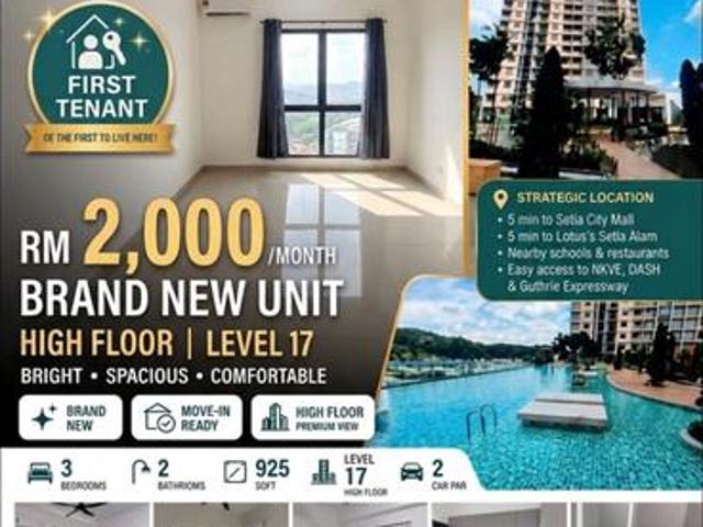 FOR RENT BRAND NEW PARTIALLY FURNISHED DSini Residences Setia Alam 3R2B 2 Carpark