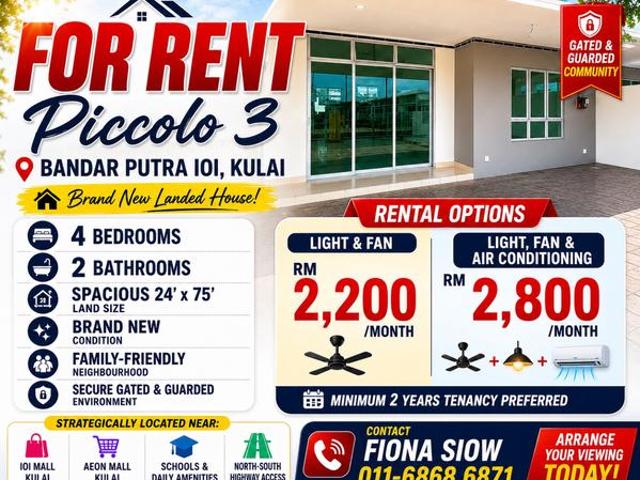 FOR RENT Piccolo 3 Bandar Putra IOI Kulai