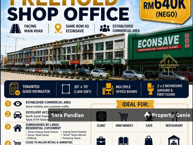 Freehold Shop for Sale at Ipoh Facing Main Road