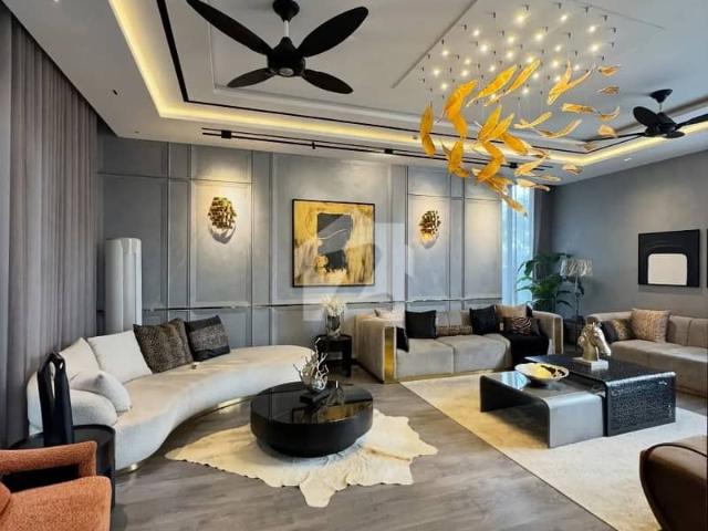 Full basement fully furnished brand new 2 kanal modern design super hot located bungalow with pool, home theatre and gym is available in the e block of dha phase 6 lahore