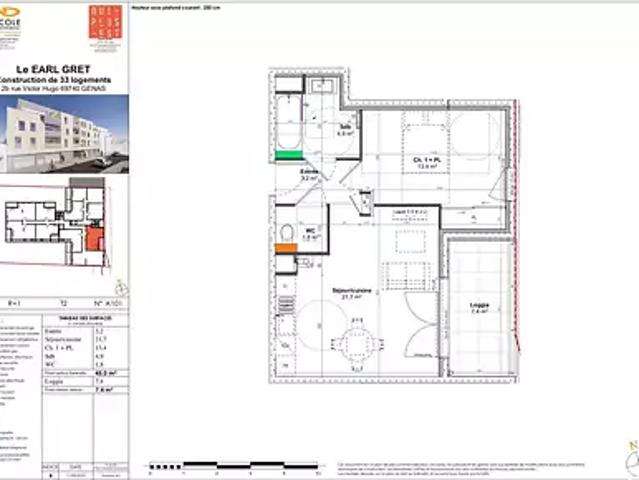 Genas 69740 Achat / Vente appartement 2 pièces t2