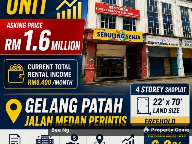 Gelang Patah / 4 storey shop lot / Good Investment