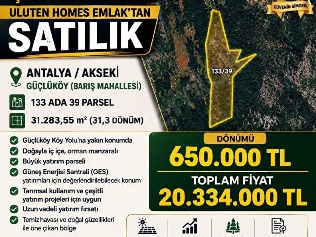 GES YATIRIMINA UYGUN SATILIK TARLA AntalyaAkseki