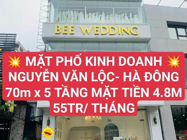 Giá tốt cho thuê nhà mặt phố Nguyễn Văn Lộc, Hà Đông 70m² x 5 tầng, MT 4.8m, giá 55 triệu