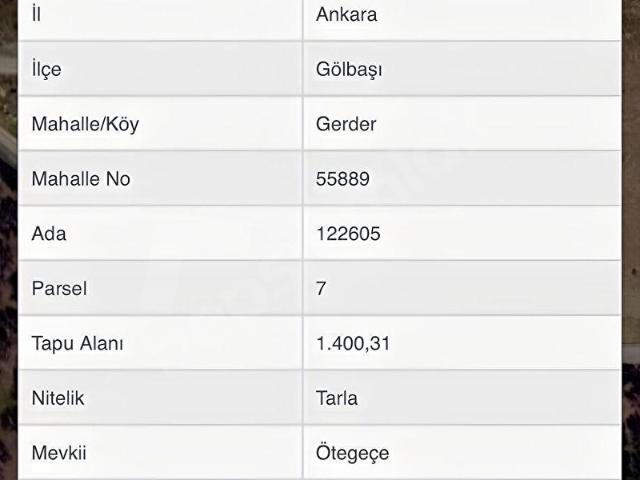 GÖLBAŞI GERDER'DE SATILIK HİSSELİ YATIRIMLIK TARLA
