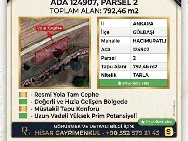 GÖLBAŞI HACIMURATLI MAHALLESİ 792.47 M2 ETRAFI TEL ÖRGÜYLE ÇEVRİLİ ARAÇ TAKASLI