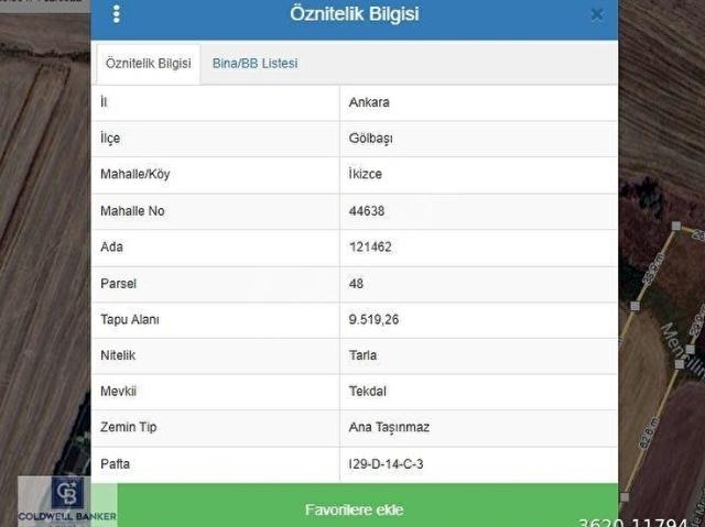 GÖLBAŞI İKİZCE MAHALLESİ MERKEZİNE YAKIN FIRSAT SATILIK TARLA