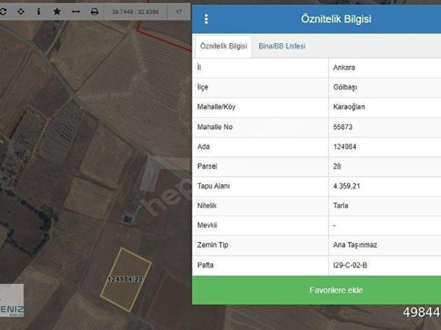 GÖLBAŞI KARAOĞLAN DA 2516M2 HİSSE TARLA KARADENİZ EMLAKTAN