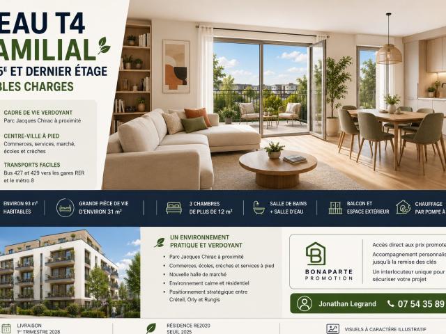 GRAND T4 DERNIER ÉTAGE ET FAIBLES CHARGES 4 pièces, 93 m²