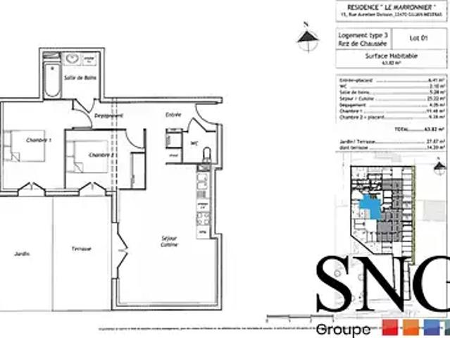 Gujan Mestras 33470 Location appartement 3 pièces t3 terrasse parking