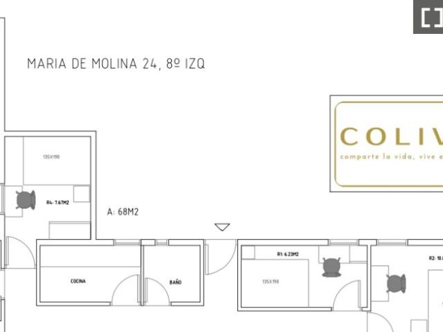Habitación en piso de 4 habitaciones en alquiler en Castellana, Madrid