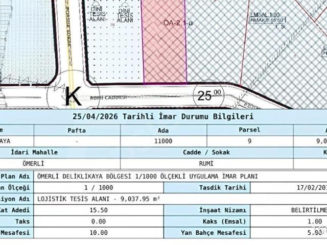Hadımköy Deliklikaya Sanayi Bölgesinde Lojistik İmarlı H:15 Arsa