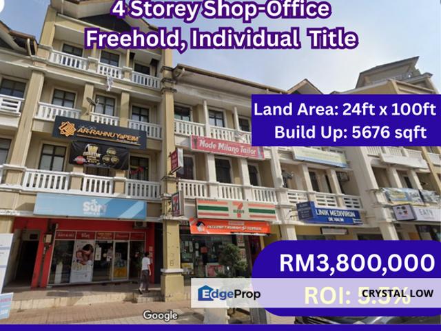 High ROI: 5.5%, 4 Storey Shop Office for Sale, Along the main road. Fully Tenanted