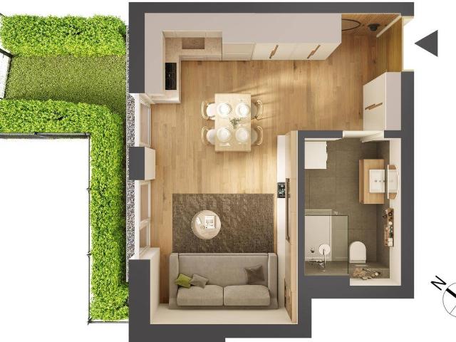 Hochwertige 1 Zimmer Neubau Gartenwohnung HW08