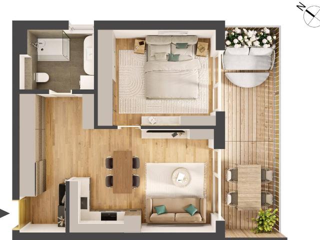 Hochwertige 2 Zimmer Neubauwohnung mit Balkon HW12