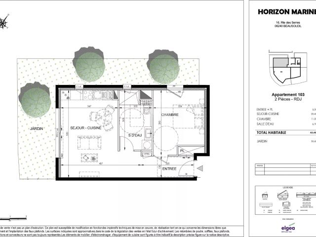 HORIZON MARINE – Lot 103 – Deux pièces avec aperçu mer et jardin privé à Beausoleil