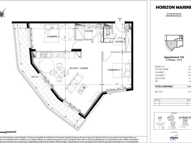 HORIZON MARINE – Lot 122 – Trois pièces avec magnifique vue. 67m² Beausoleil