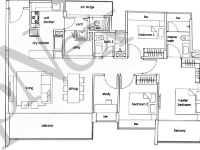 Hundred Trees Condominium For Rent, $5,999, 3 Bed 3 Bath 1,302 sqft $4.61 psf