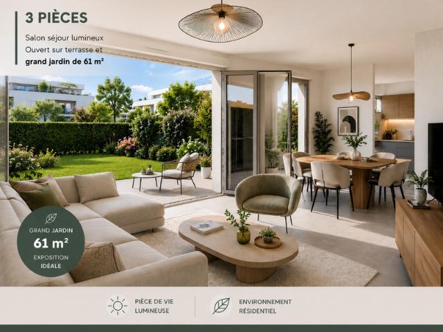 ? HUNINGUE – SUPERBE 3 PIÈCES EN REZ DE JARDIN AVEC 61 m² D'EXTÉRIEUR