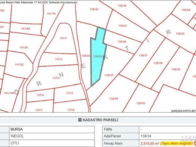 İNEGÖL ÇİTLİ'DE 2.510 M ANA YOLA YAKIN SATILIK TARLA