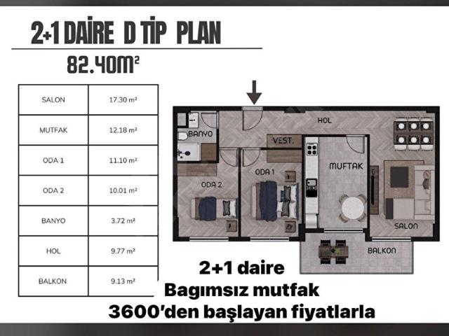 İK'DAN KAZANDA 2+1 BAĞIMSIZ MUTFAK HARİKA PROJE !