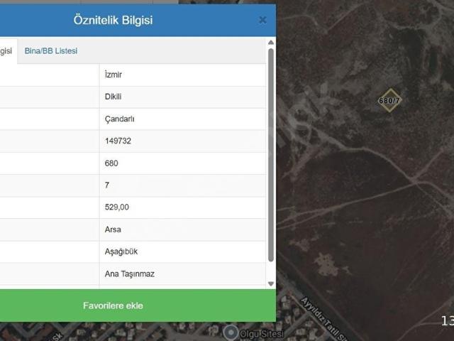İZMİR DİKİLİ ÇANDARLI TATİLKÖYÜ YANNDA SATILIK VİLLA İMARLI ARSA