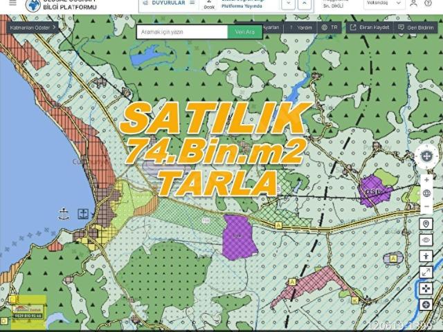 İZMİR DİKİLİ KOCAOBA,DA SATILIK KOOPERATİFLERE UYGUN 74.Bin.m2 TARLA