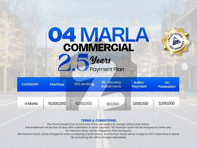 Ideal Investment Book 4 Marla Commercial Plot In Just 40 Lakh On 2.5 Years Payment Plan In Etihad Town Phase 2
