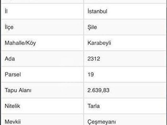 Şile Karabeylide Satılık Tarla 2.639 m