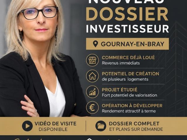 Immeuble de rapport à vendre à Gournay en Bray – Commerce loué et potentiel de création de 3 logements