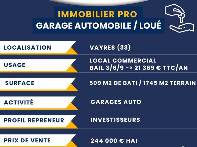 IMMOBILIER PROFESSIONNEL LOUÉ VAYRES 33 –