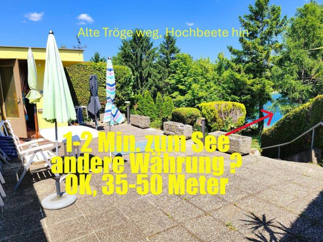 45 m2 Terrasse mit Seeblick der beeindruckt ! 117 m2 Nutzfläche = 63 m2 Wohnfläche + 54 m2 Terrassen ! + bis zu 3 Autos parken inkl. + über 20 Jahre nur im Sommer von Fr So genutzt sowie 2x jährlich Gärtner gepflegt + vor Hochwasser gesicherte Investition + 1A Infrastruktur/ Erreichbarkeit + in 35 Min. z. B. nach Wien + immer wichtiger = Lage + Lage + Lage !