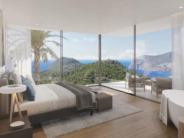 Innovadora villa con vistas al mar, piscina y jardín en Peguera