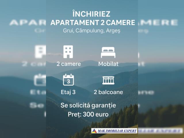 Închiriez apartament 2 camere cf 1 et 3 in Grui Campulung Ag